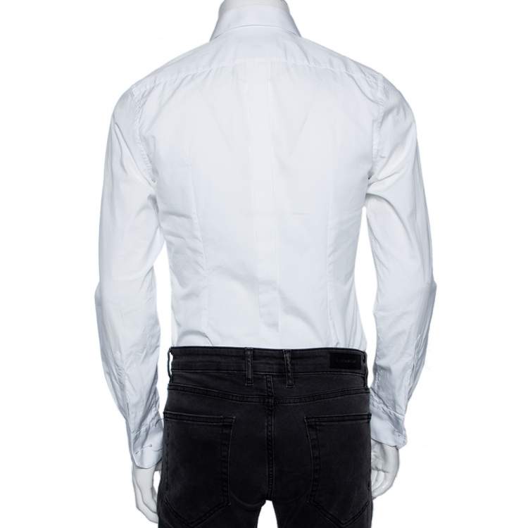 Pre Owned Dolce & Gabbana White Cotton Square Bib Detailed Gold Label Shirt M
