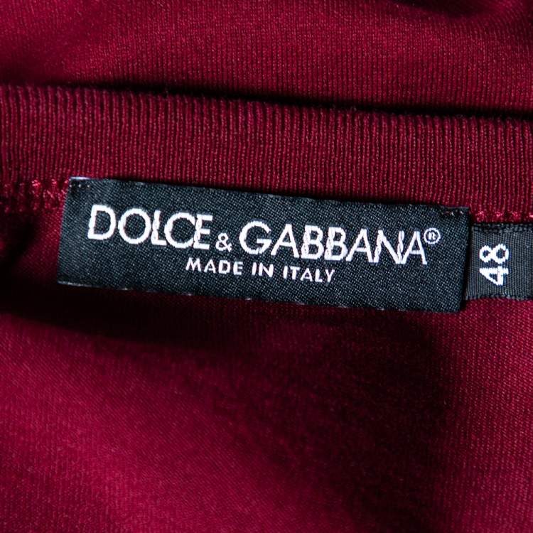 Pre Owned Dolce & Gabbana Maroon Cotton Logo Embroidered Short Sleeve T-Shirt M