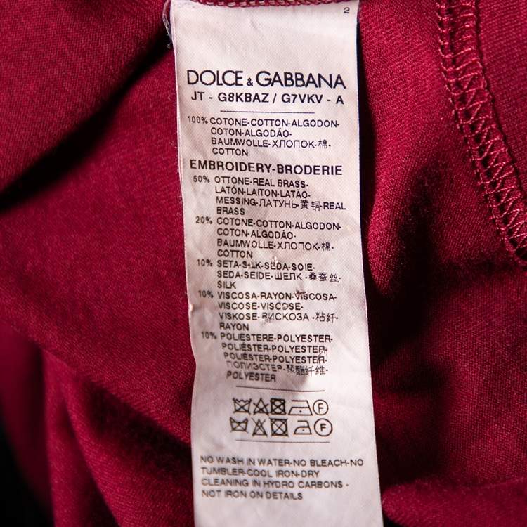 Pre Owned Dolce & Gabbana Maroon Cotton Logo Embroidered Short Sleeve T-Shirt M