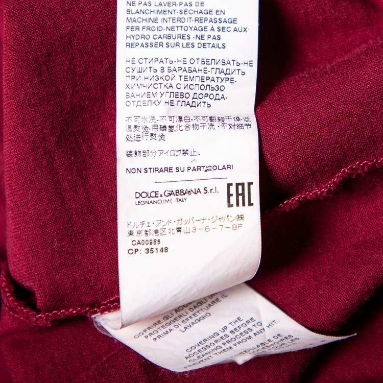 Pre Owned Dolce & Gabbana Maroon Cotton Logo Embroidered Short Sleeve T-Shirt M