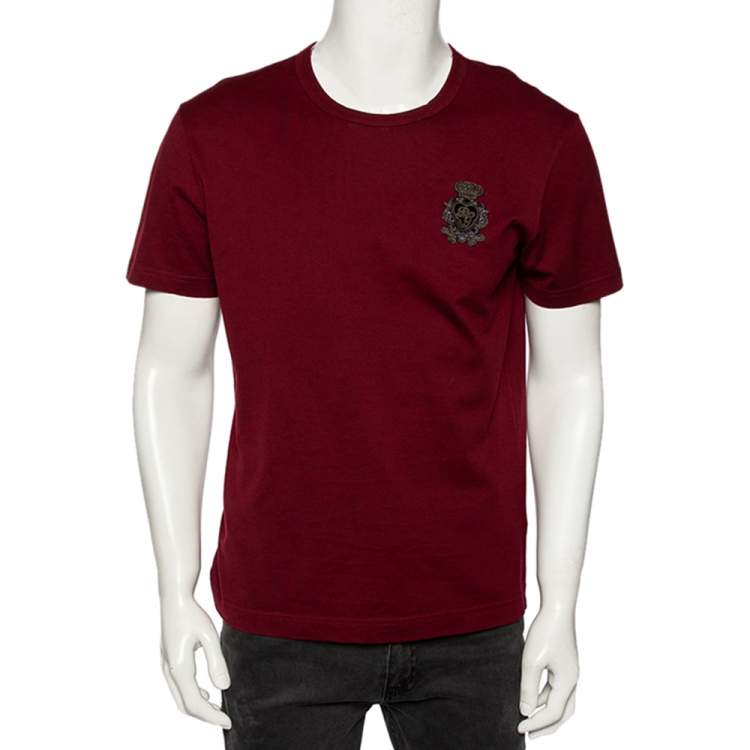 Pre Owned Dolce & Gabbana Maroon Cotton Logo Embroidered Short Sleeve T-Shirt M