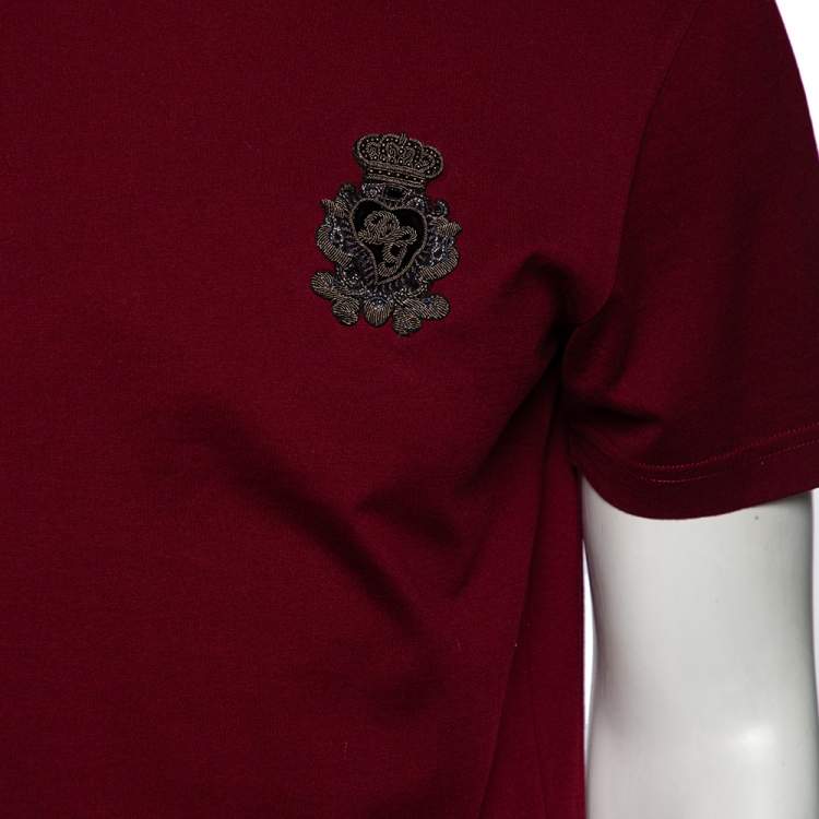 Pre Owned Dolce & Gabbana Maroon Cotton Logo Embroidered Short Sleeve T-Shirt M