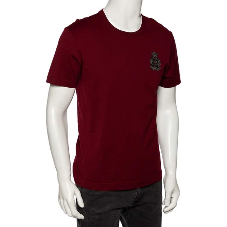 Pre Owned Dolce & Gabbana Maroon Cotton Logo Embroidered Short Sleeve T-Shirt M