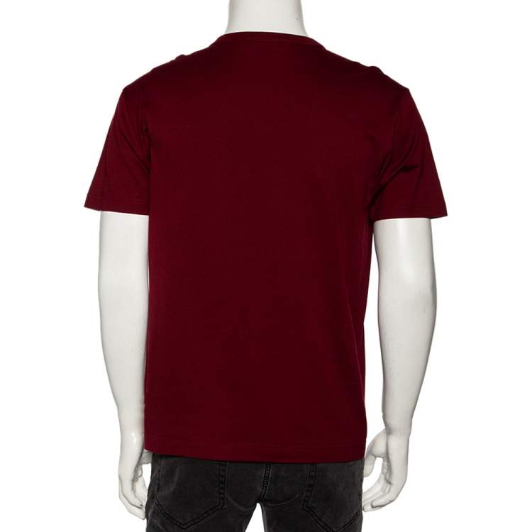 Pre Owned Dolce & Gabbana Maroon Cotton Logo Embroidered Short Sleeve T-Shirt M