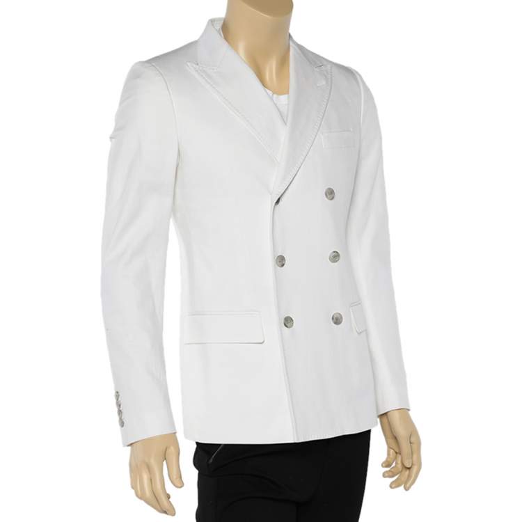 Pre Owned Dolce & Gabbana White Cotton Double Breasted Blazer M
