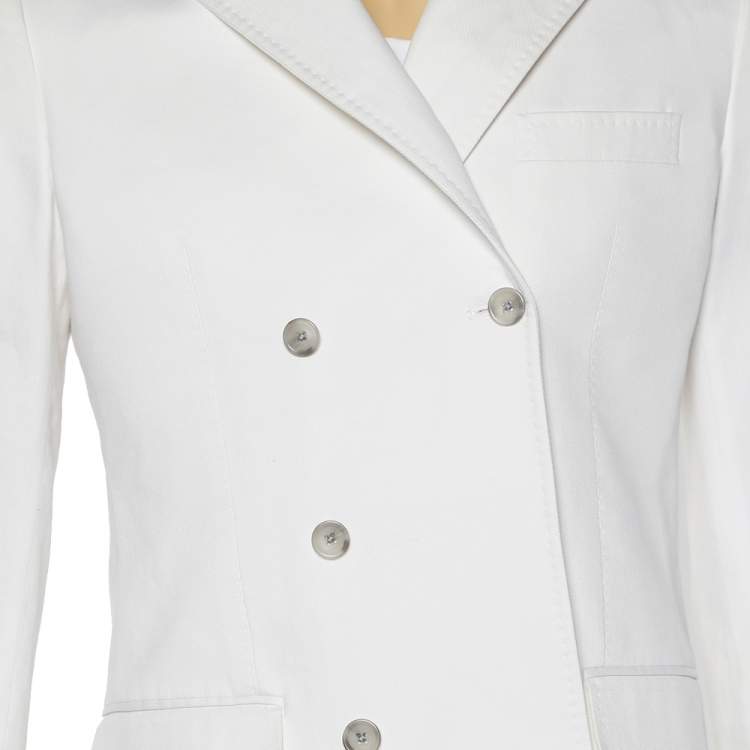 Pre Owned Dolce & Gabbana White Cotton Double Breasted Blazer M