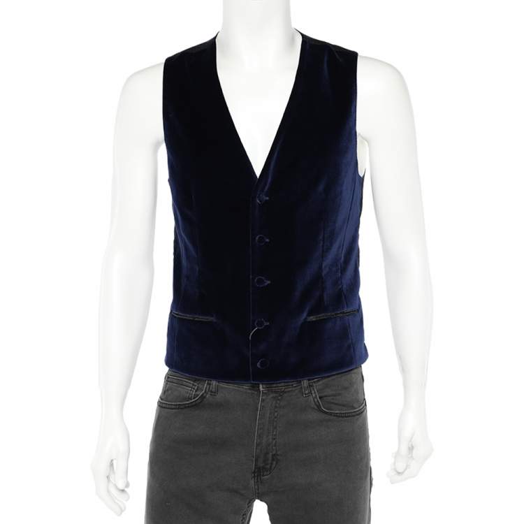 Pre Owned Dolce & Gabbana Blue Velvet Sleeveless Vest M