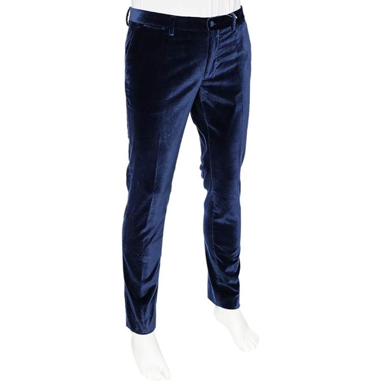Pre Owned Dolce & Gabbana Blue Velvet Tapered Leg Trousers M