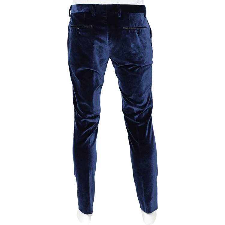 Pre Owned Dolce & Gabbana Blue Velvet Tapered Leg Trousers M