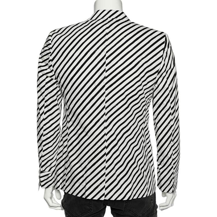Pre Owned Dolce & Gabbana Monochrome Striped Cotton Button Front Blazer M