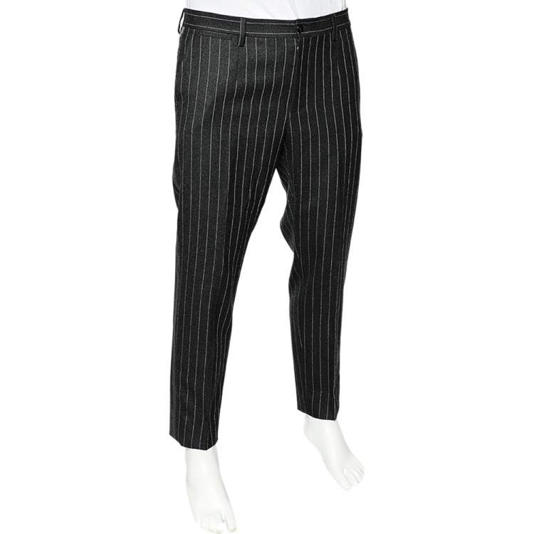 Pre Owned Dolce & Gabbana Charcoal Grey Striped Wool Trousers M