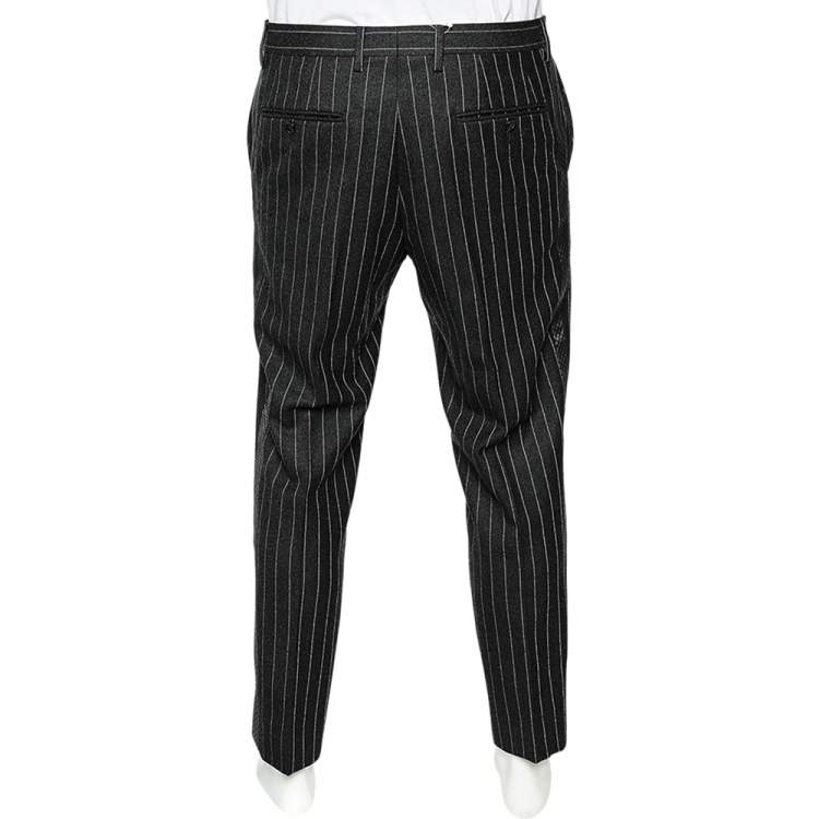 Pre Owned Dolce & Gabbana Charcoal Grey Striped Wool Trousers M