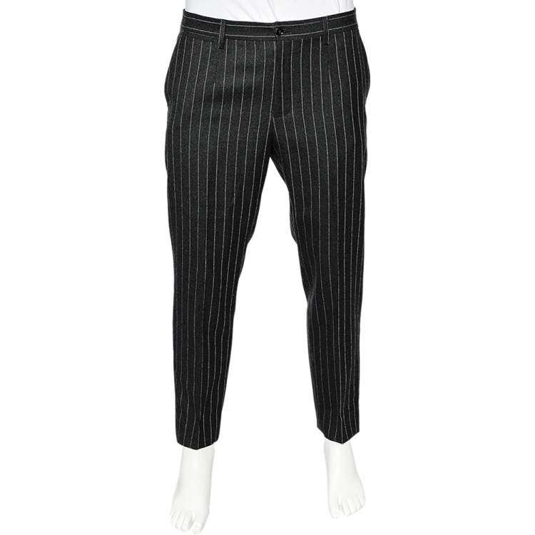 Pre Owned Dolce & Gabbana Charcoal Grey Striped Wool Trousers M