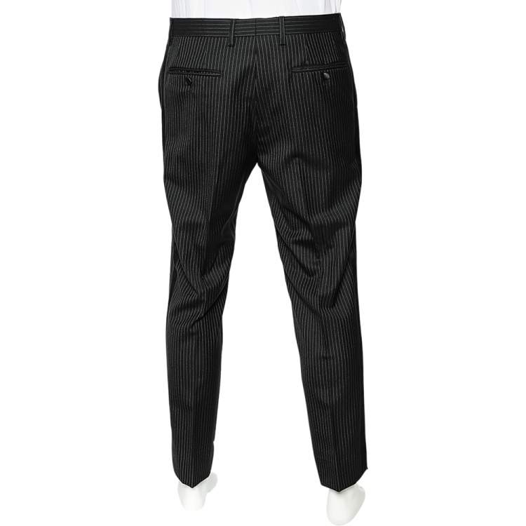 مملوكة مسبقًا Dolce & Gabbana Black Striped Wool Tapered Leg Pants M