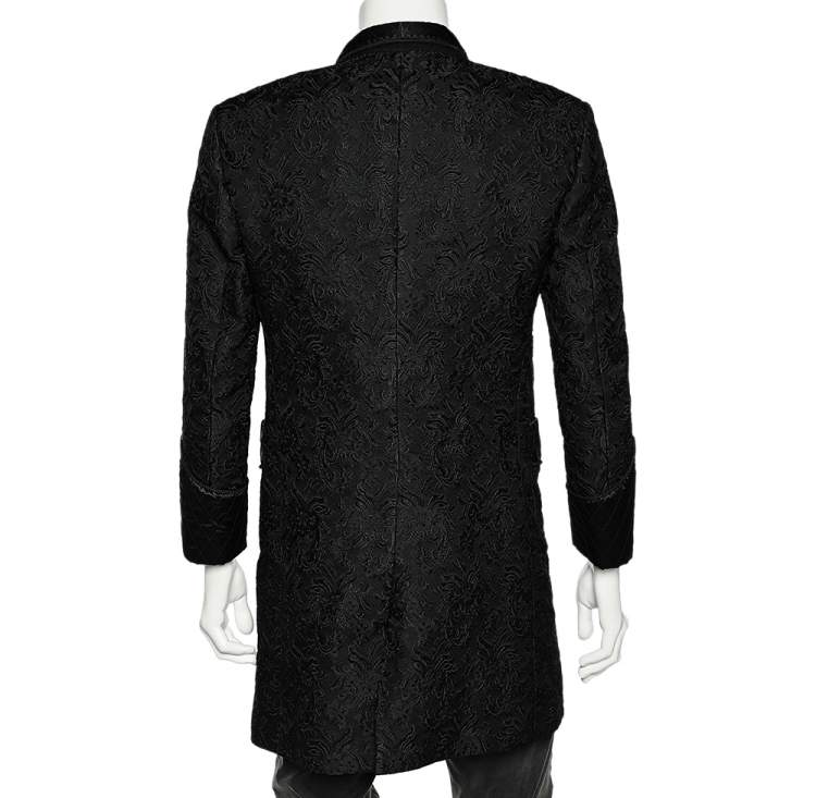 Pre Owned Dolce & Gabbana Alta Sartoria Black Embossed Jacquard Long Blazer L