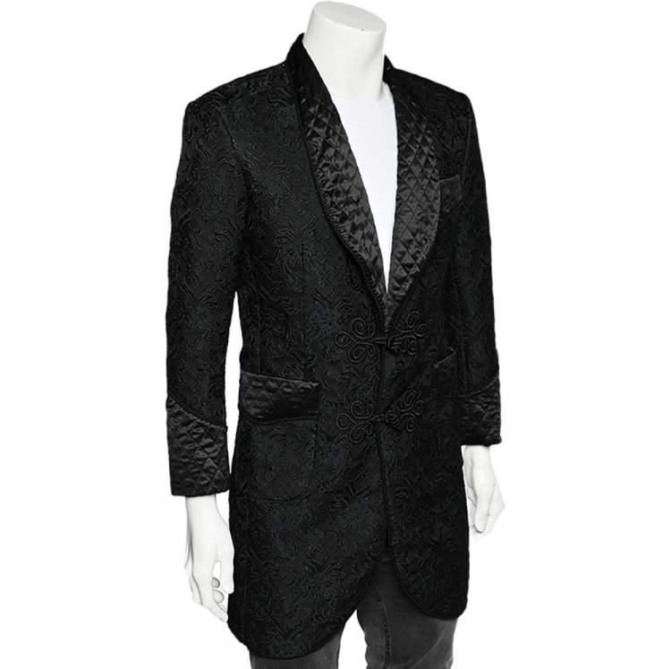 Pre Owned Dolce & Gabbana Alta Sartoria Black Embossed Jacquard Long Blazer L