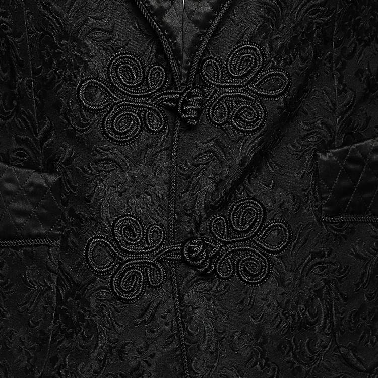 Pre Owned Dolce & Gabbana Alta Sartoria Black Embossed Jacquard Long Blazer L