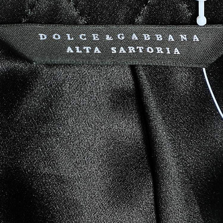 Pre Owned Dolce & Gabbana Alta Sartoria Black Embossed Jacquard Long Blazer L