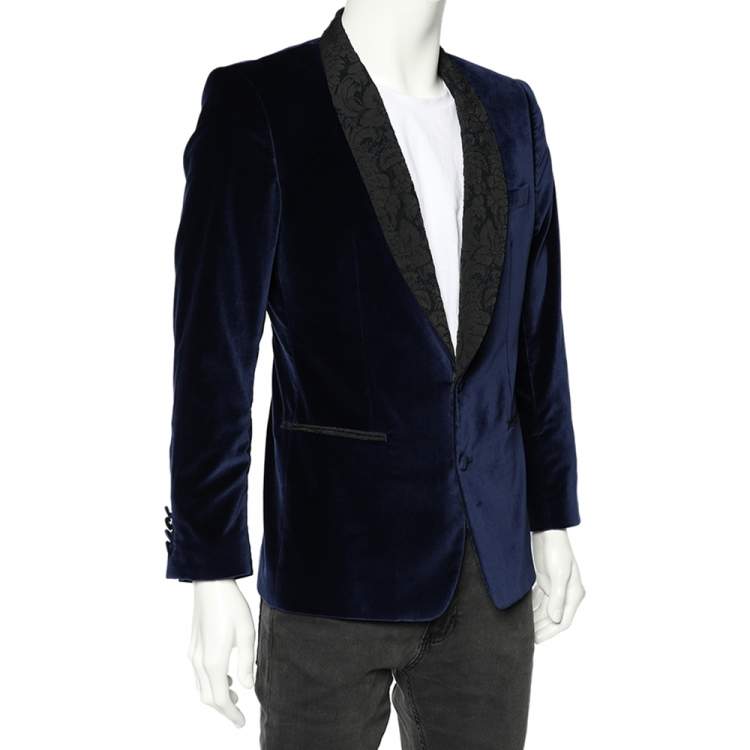 Pre Owned Dolce & Gabbana Navy Blue Velvet Contrast Trim Blazer M