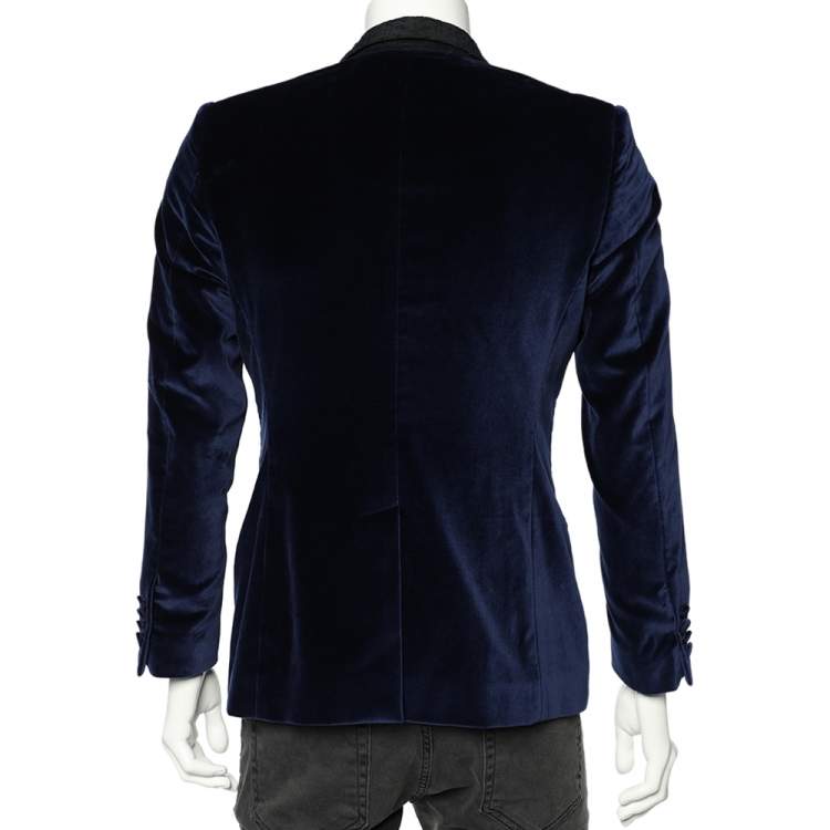 Pre Owned Dolce & Gabbana Navy Blue Velvet Contrast Trim Blazer M