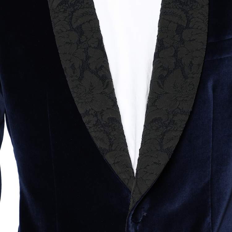 Pre Owned Dolce & Gabbana Navy Blue Velvet Contrast Trim Blazer M