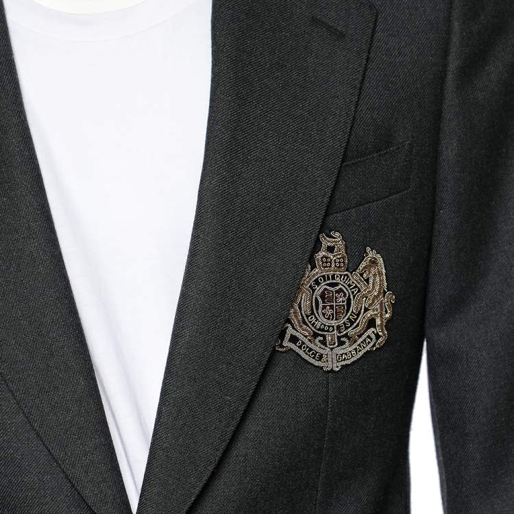 Pre Owned Dolce & Gabbana Grey Wool Crown Logo Embroidered Blazer S