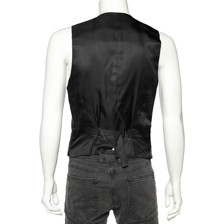 Pre Owned Dolce & Gabbana Black Striped Wool Button Front Vest M