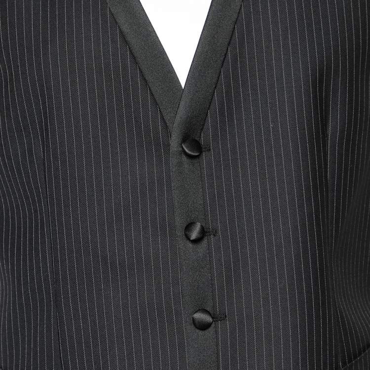 Pre Owned Dolce & Gabbana Black Striped Wool Button Front Vest M
