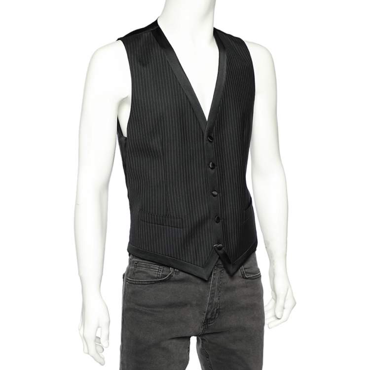 Pre Owned Dolce & Gabbana Black Striped Wool Button Front Vest M