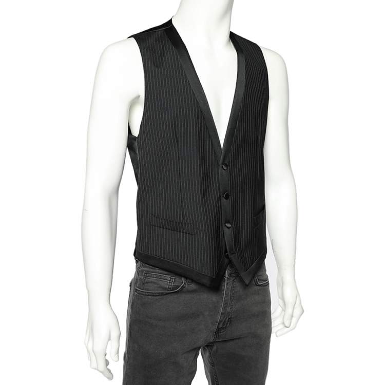 Pre Owned Dolce & Gabbana Black Striped Wool Button Front Vest M