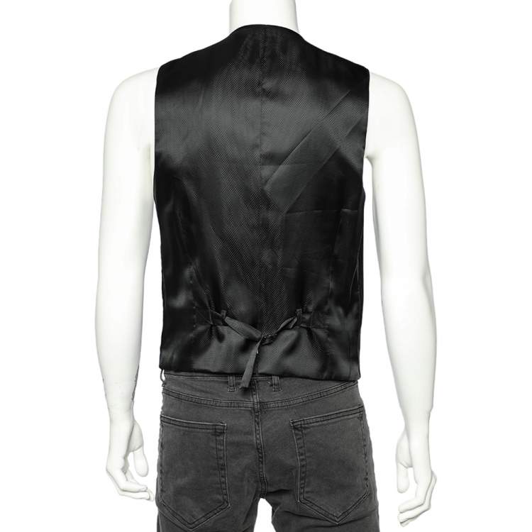 Pre Owned Dolce & Gabbana Black Striped Wool Button Front Vest M