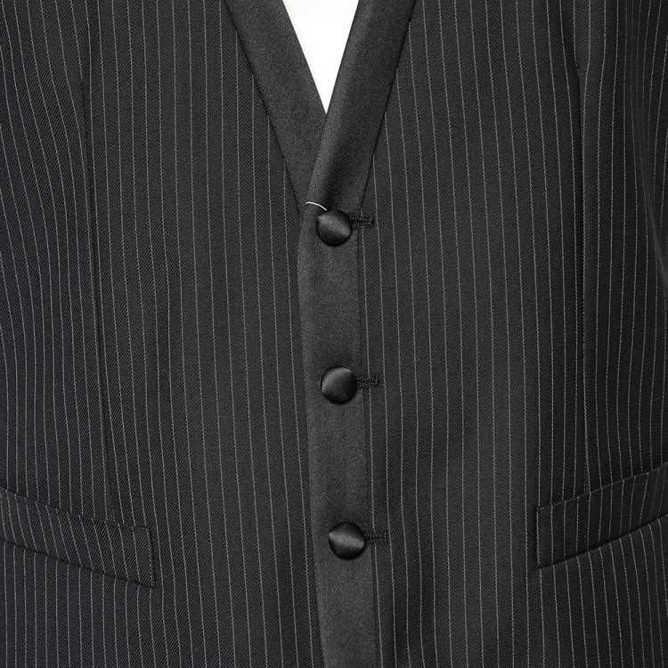 Pre Owned Dolce & Gabbana Black Striped Wool Button Front Vest M
