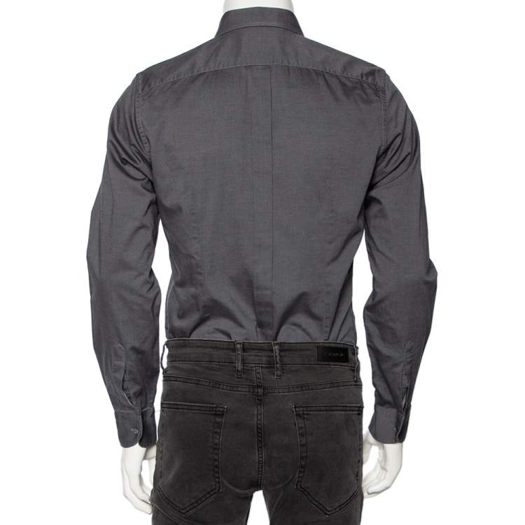 Pre Owned Dolce & Gabbana Grey Cotton Contrast Paneled Gold Label Shirt M