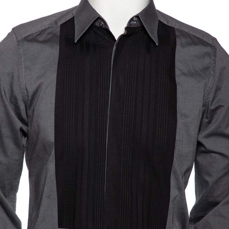 Pre Owned Dolce & Gabbana Grey Cotton Contrast Paneled Gold Label Shirt M