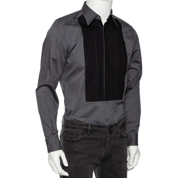 Pre Owned Dolce & Gabbana Grey Cotton Contrast Paneled Gold Label Shirt M