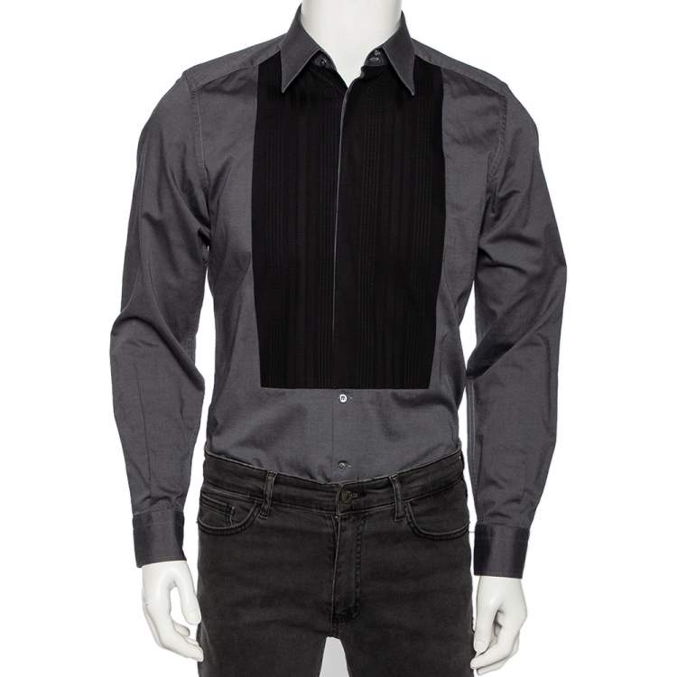 Pre Owned Dolce & Gabbana Grey Cotton Contrast Paneled Gold Label Shirt M
