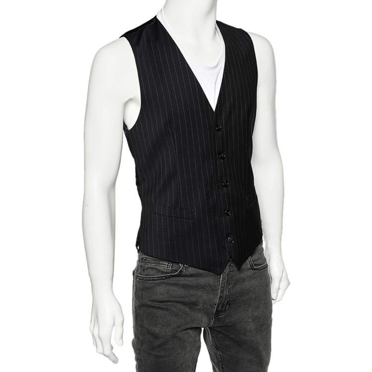 Pre Owned Dolce & Gabbana Midnight Blue Striped Wool Vest M