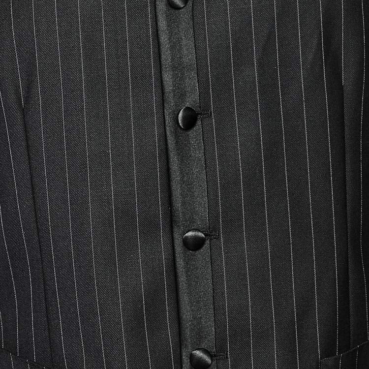 Pre Owned Dolce & Gabbana Black Striped Wool Satin Trim Vest M