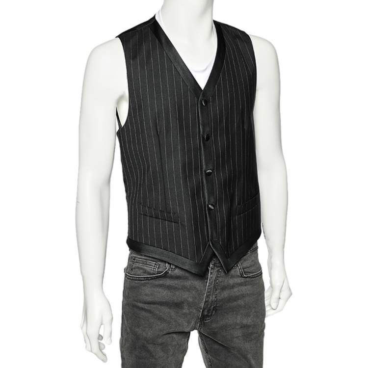 Pre Owned Dolce & Gabbana Black Striped Wool Satin Trim Vest M