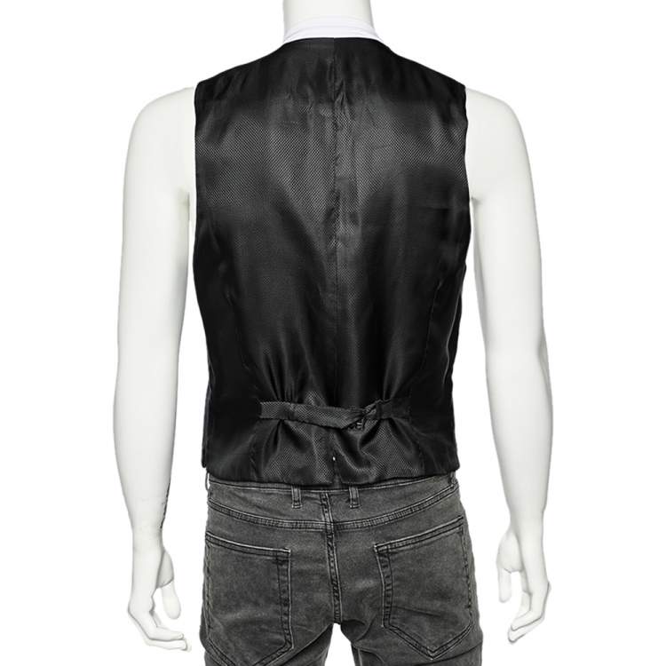 Pre Owned Dolce & Gabbana Black Striped Wool Satin Trim Vest M
