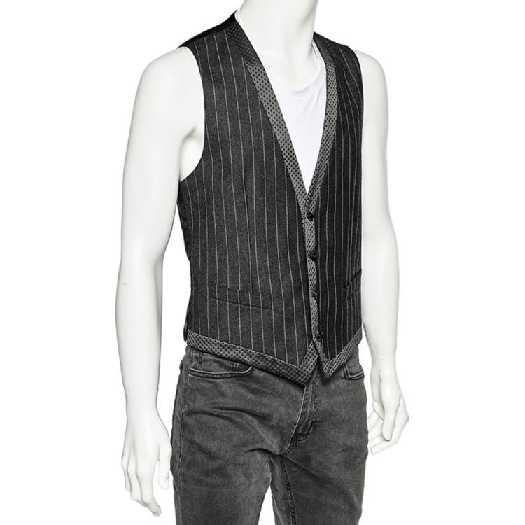 Pre Owned Dolce & Gabbana Charcoal Grey Striped Wool Contrast Trim Vest M