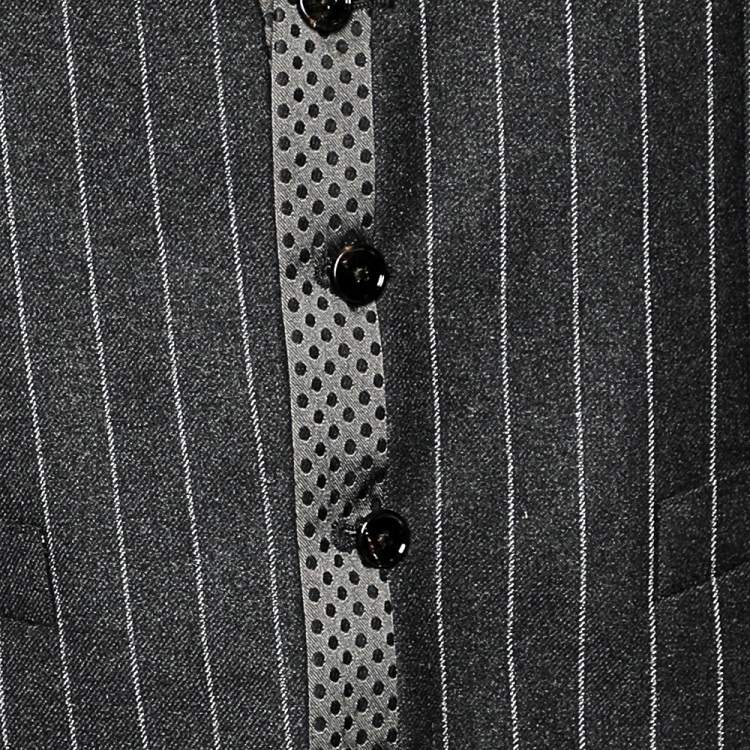 Pre Owned Dolce & Gabbana Charcoal Grey Striped Wool Contrast Trim Vest M