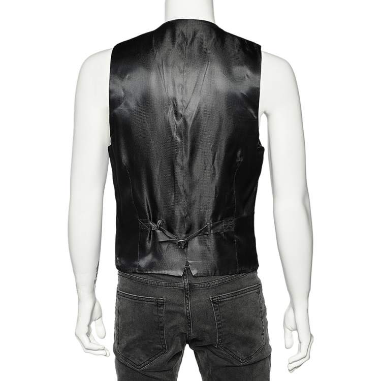 Pre Owned Dolce & Gabbana Black Dotted Wool & Silk Vest M