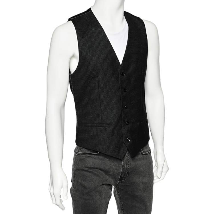 Pre Owned Dolce & Gabbana Black Dotted Wool & Silk Vest M