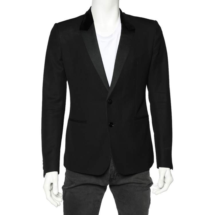Pre Owned Dolce & Gabbana Black Wool Blend Velvet Trim Blazer M