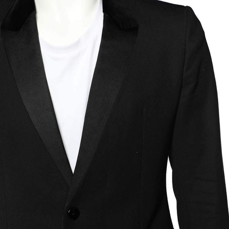 Pre Owned Dolce & Gabbana Black Wool Blend Velvet Trim Blazer M