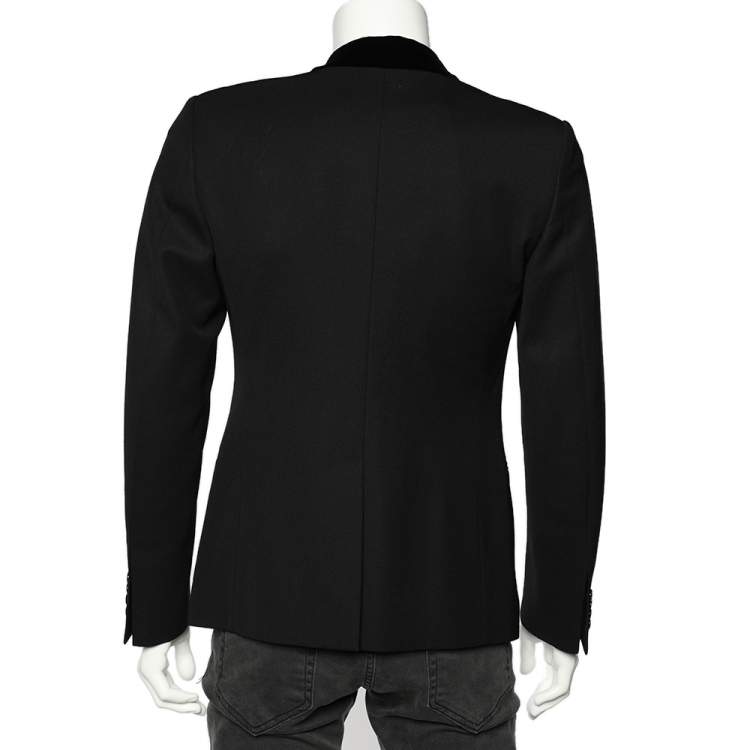 Pre Owned Dolce & Gabbana Black Wool Blend Velvet Trim Blazer M