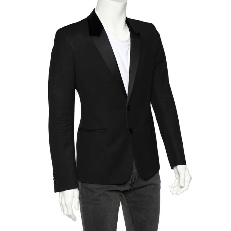 Pre Owned Dolce & Gabbana Black Wool Blend Velvet Trim Blazer M