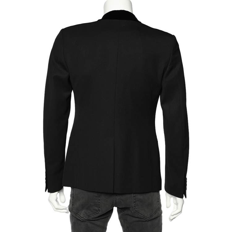 Pre Owned Dolce & Gabbana Black Wool Blend Velvet Trim Blazer M