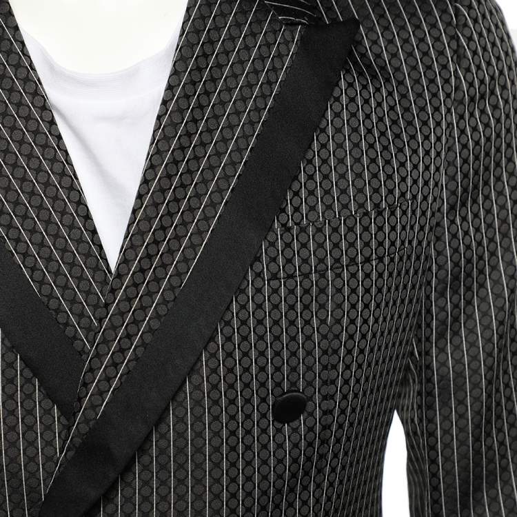 Pre Owned Dolce & Gabbana Grey Jacquard Wool Silk Double Breasted Blazer M
